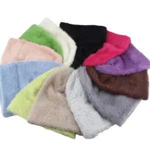 Wholesale Premium Long Hair Fluffy Rabbit Fur Angora Feeling Furry Mohair Beanie Hats