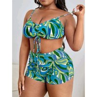 Cikini grande taille 3 pièces maillot de bain femmes longue impression Blouse cordon Corset été plage Bikini gros maillots de bain