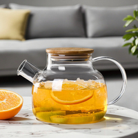 Pots en verre à eau froide transparents résistants à la chaleur bouilloires domestiques à haute teneur en borosilicate avec couvercle en bambou