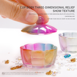 Herramienta para Decoración de Uñas, Copa de Cristal Iridiscente en Forma de Pétalo con Tapa para Esmalte de Gel y Acrílicos - Product Image 1