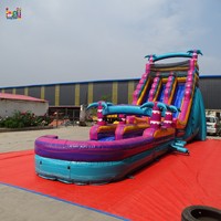 Toboggan aquatique gonflable géant en PVC effet marbre pour jardin, avec piscine intégrée, usage commercial, à vendre