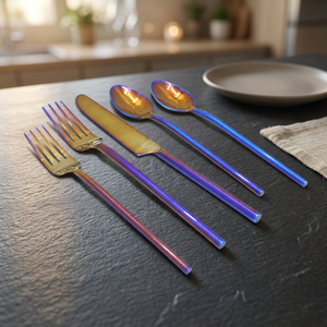 Ensemble d'ustensiles réutilisables en acier inoxydable irisé, écologiques, pour les fêtes, les voyages et les cadeaux - Product Image 2