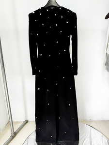 A9627 estilos europeos y americanos con cuentas de manga larga para <span class=keywords><strong>mujer</strong></span> vestido largo negro de talla grande para <span class=keywords><strong>mujer</strong></span> vestido de fiesta de invierno - Product Image 4