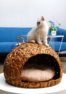 Casa para Mascotas Tejida a Mano con Toldo de Bambú y Sauce, con Cojín con Diseño Floral y Escalera para Mascotas con Función de Refrigeración - Product Image 4