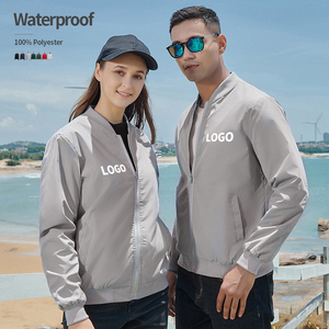 Waterproof Wear-resistant Plain Dyed Autumn 100% Polyester Windproof Zipper <b>Men's</b> Unisex Stand Collar Bomber <b>Jacket</b> - Product Image 1