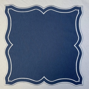 Custom Embroidered LOGO 100% French <b>Table</b> <b>Linen</b> Napkins for Wedding Scalloped Edge Cotton <b>Linen</b> Placemat for Hotel Wholesale - Product Image 1