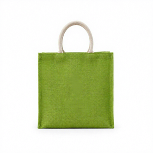 Sac fourre-tout en jute vert Priglob Exim, couleur unie, ouverture supérieure, style preppy, décoration lettres, sac de plage, de voyage, de shopping quotidien - Product Image 1