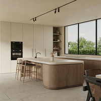 KOJOON Solution tout-en-un Îlot de cuisine en forme d'arc pour la maison, Ensemble de cuisine moderne complet avec appareils électroménagers et armoires