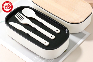 Nhật Bản Phong Cách Văn Phòng Trường Thực Phẩm Lưu Trữ Hộp Bền Bằng Gỗ Phân Hủy Sinh Học Nhựa Hộp Ăn Trưa Hai Lớp Bento Hộp Thiết Lập - Product Image 4