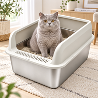 Bac à litière carré en acier inoxydable anti-éclaboussures avec couvercle et entrée par le haut, semi-fermé, extra-large – Produits de toilettage pour animaux de compagnie