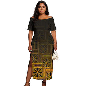 Robe de soirée Aloha pour femmes, motif personnalisé de <span class=keywords><strong>tatouage</strong></span> tribal polynésien, épaules dénudées sexy, grande taille - Product Image 4
