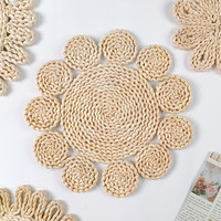 Set de table rond de style rustique pastoral, tissé, créatif, pour la décoration de la maison, motif floral, résistant à la chaleur, épais, pour la table, le thé, 30-38 cm