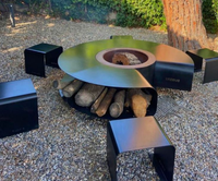 Poêle de jardin moderne et durable avec table intégrée, foyer à bois en acier noir