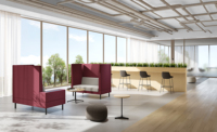 Canapé modulaire incurvé tendance pour réception, combinaison flexible pour hall d'attente commercial, espace public ou bureau