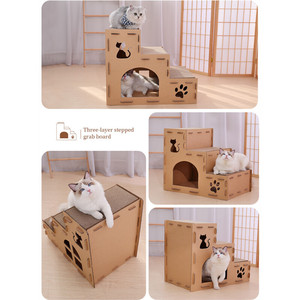 Griffoir pour chat, maison pour chat, lit pour animaux de compagnie multifonctionnel en carton ondulé, petite taille, forme rectangulaire - Product Image 4