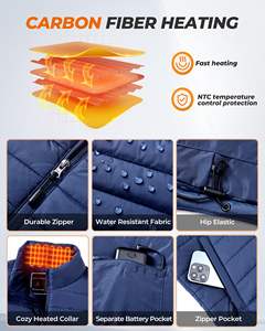 Gilet chauffant léger, lavable et imperméable pour homme, style <span class=keywords><strong>freestyle</strong></span>, hiver, 8 zones chauffantes, <span class=keywords><strong>3</strong></span> niveaux de chauffe, batterie incluse - Product Image 4