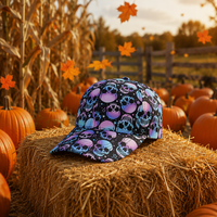 Cappellino da Baseball Personalizzato con Stampa Integrale a 6 Pannelli per Halloween, Visiera Curva, Fornitore OEM ODM, Produzione Diretta in Fabbrica