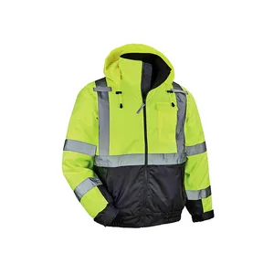 Jessubord jaket keselamatan reflektif pria, jaket Hoodie reflektif Hi Vis, pakaian kerja tahan air musim dingin untuk pria