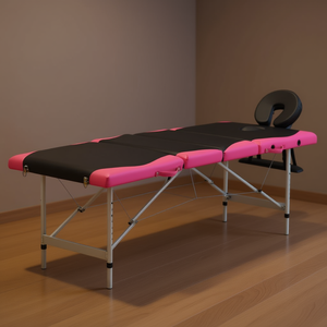 Table de massage pliable en aluminium, couleur noir et rose, avec appui-tête intégré, pour usage en salon - Product Image 2