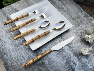Tre Tự Nhiên Flatware Thiết Lập Cổ Điển Thiết Kế Hiện Đại Bạc Dao Kéo Cho Nhà Trà Món Tráng Miệng Đảng Sử Dụng-Bao Gồm Muỗng Dao Nĩa - Product Image 4