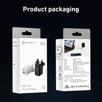 UK Plug UKCA pengisi daya dengan Port ganda 65W, adaptor daya USB C pengisi daya cepat untuk Laptop Tablet Android