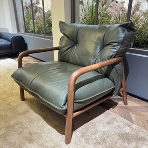 Fauteuil de salon, bureau, club ou villa en cuir véritable blanc, style nordique moderne rétro, avec pieds en bois de frêne, d'<span class=keywords><strong>occasion</strong></span> - Product Image 1
