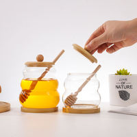 Pot à miel hermétique en verre borosilicate avec couvercle en bambou et cuillère, sans BPA, pour confiture et sirop, idéal pour la cuisine et les coffrets cadeaux
