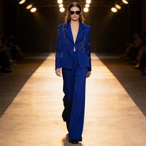 Conjunto de <span class=keywords><strong>Traje</strong></span> Azul Rey para Mujer al por Mayor OEM, Blazer con Cuentas y Pantalones, Elegante, Formal, a Medida, para Oficina y Eventos Nocturnos - Product Image 1