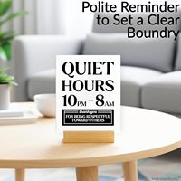 Panneau Premium en Acrylique « Heures Calmes » 5x6 (20h-8h) pour Locations, Compatible Airbnb Essentials, à Poser sur Table ou à Fixer au Mur pour les Quartiers