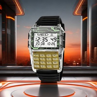 Reloj Multifunción para Hombre con Calculadora, Caja Transparente de Plástico, Correa de TPU, Pantalla LED, Reloj Digital