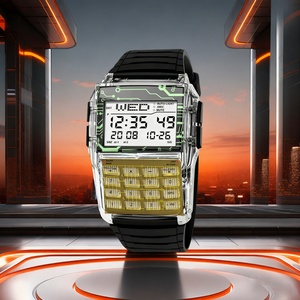 Montre multifonction pour homme avec calculatrice, boîtier transparent en plastique, bracelet en TPU, affichage à LED, montre numérique - Product Image 5