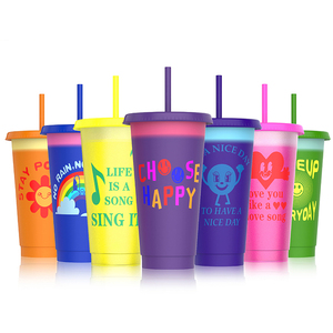 Recycled Color Changing Custom Plastic Tumbler 24oz Drink Reusable Cold Cup With Lid And Straw