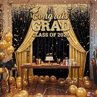 Décor de fond de scène de remise de diplôme 2026, grand format noir et or, « Félicitations diplômé », décorations de fête, accessoires de photomaton, bannière personnalisable
