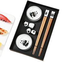 Ensembles de couverts modernes en bois du Fujian avec bols à sauce, baguettes avec supports et petites assiettes – Vaisselle de fête