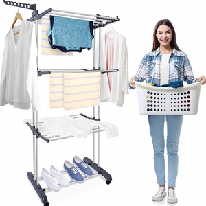 Séchoir à linge mobile multicouche Porte-serviettes suspendu pour la maison Pliable Télescopique Support au sol Double tige Hange - Product Image 6