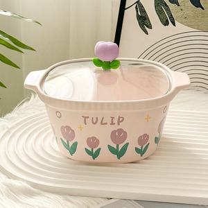 ชุดชามก๋วยเตี๋ยวลายดอกทิวลิปชามเซรามิกพร้อมฝาแก้วพิมพ์โลโก้ Laimi - Product Image 6