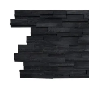 Pitch Black Pure Solid Wood Wall Panel 3d Unique Style 600X200X20MM Wall Decor Panel 3d Wood
