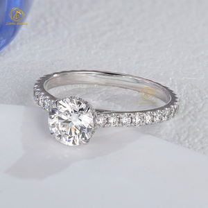 IGI 18K perhiasan janji pernikahan emas padat Halo Wanita potongan bulat 1,0ct LAB berlian tumbuh cincin pertunangan berlian Iced Out - Product Image 1
