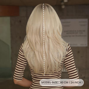 Femoon Peluca Sintética Larga de 24 Pulgadas, Lisa y en Capas, con Flequillo Cortina, Rubia, de Fibra de Alta Temperatura, Hecha a Máquina, Sin Encaje Frontal para Mujer - Product Image 2