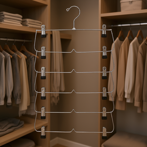 Perchas de Plástico Cromadas de 6 Niveles DB, Plegables, Ahorran Espacio, Organizador de Ropa para Armario, Pantalones, Faldas, Toallas, Sujetadores - Product Image 2