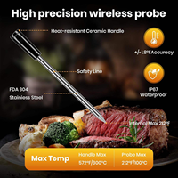 Termometer daging nirkabel 4 gigi biru, peringatan suhu jarak jauh untuk Bbq, panggangan, Oven dan pengasap 400 kaki
