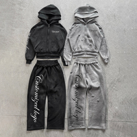 Ensemble survêtement personnalisé à double taille, sweat-shirt à capuche et pantalon de survêtement évasé, ensemble ample surdimensionné pour homme