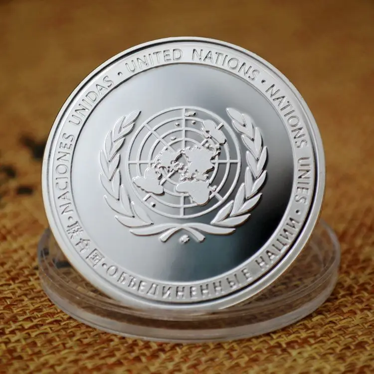 유엔 평화 유지 작업 소장 실버 도금 기념품 동전 크리 에이 티브 선물 컬렉션 기념 동전