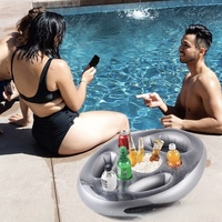 Seau à glace flottant gonflable en PVC 70x50x10cm, plateau de fête pour piscine d'été, refroidisseur de boissons multi-trous, porte-gobelets pour la plage