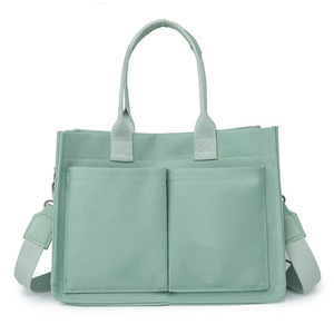 Canvas Briefcase For Women Solid Color Tote Bag With Shoulder Strap Minimalist Style All Seasons Use - Product Image 5