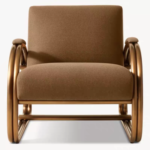 Poltrona di Lusso per Arredamento Casa, Design Modernista Bilanciato, Tessuto e Bronzo Antico, Sedia Lounge per Soggiorno e Appartamento - Product Image 2