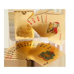 Cartes de jeu en plastique, 1 pièce, imperméables, pour Poker, feuille d'or plaquée, cadeau pour jeux de Table