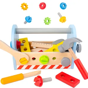 Take-Along Tool Kit Fine Motor Tools for ToddlersWooden Tool Toy Toolbox Toddler Educational Construction Kids Toys