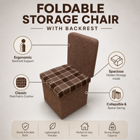 Chaise Ottoman Pliante Moderne avec Dossier en Tissu à Carreaux, Tabouret Pliant d'Entrée, Repose-Pieds pour Salon et Maison
