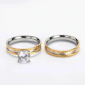 Bague de mariage en diamant et Zircon pour Couples, en acier plaqué or, prix de la bague de mariage d'arabie saoudite, dernière conception
